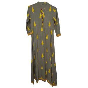 Women's 3/4 Sleeve, Gray and Yellow Tree Print Dress xxl